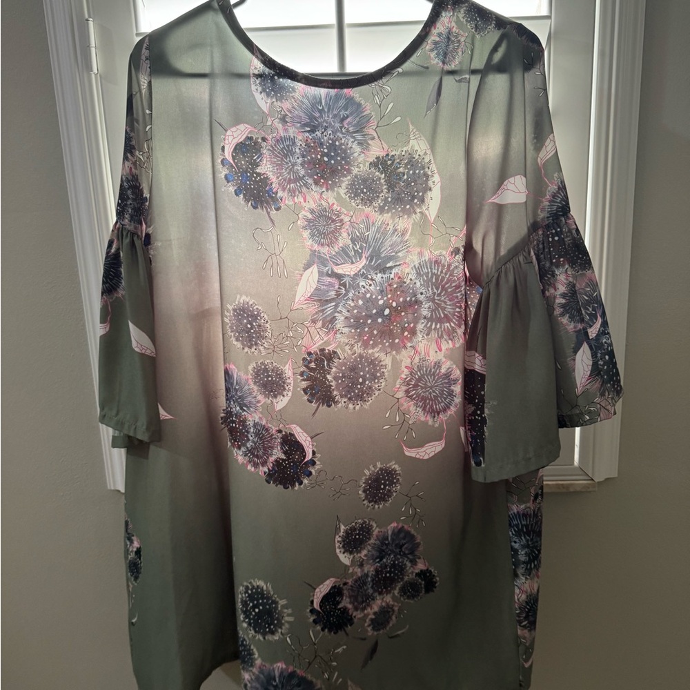Bryn Walker Olive Green Tunic with Pink Floral Accent